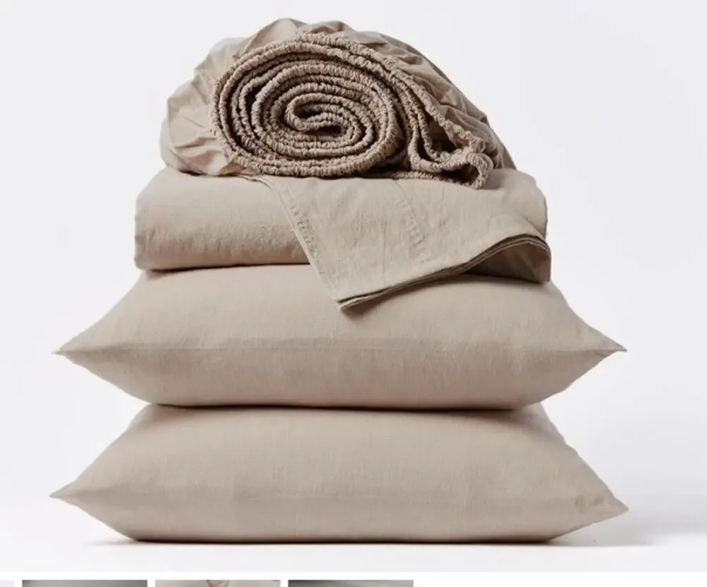Coyuchi Organic Crinkled Percale™ Hazel Chambray Top Sheet Queen NEW